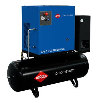Schraubenkompressor 5.5 PS/4 kW 10 bar 200L 498 l/min (APS 5.5 GO 200 IVR Combi Dry) Schraubenkompressor 5.5 PS/4 kW 10 bar 200L 498 l/min (APS 5.5 GO 200 IVR Combi Dry)