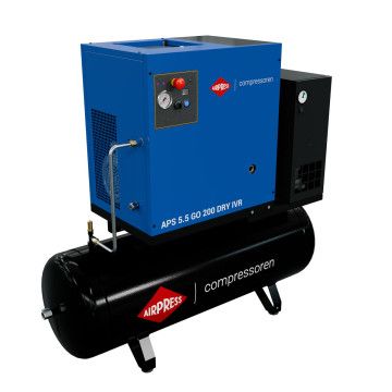 Schraubenkompressor 5.5 PS/4 kW 10 bar 200L 498 l/min (APS 5.5 GO 200 IVR Combi Dry) Schraubenkompressor 5.5 PS/4 kW 10 bar 200L 498 l/min (APS 5.5 GO 200 IVR Combi Dry)