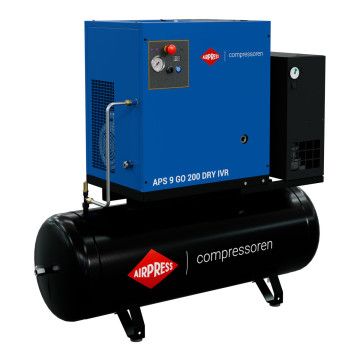 Schraubenkompressor 10 PS/7.5 kW 10 bar 200L 848 l/min (APS 9 GO 200 IVR Combi Dry) Schraubenkompressor 10 PS/7.5 kW 10 bar 200L 848 l/min (APS 9 GO 200 IVR Combi Dry)